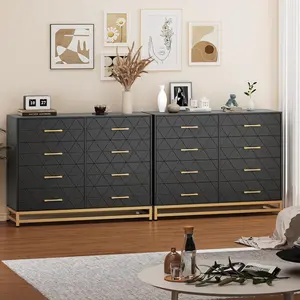 Gaomon 8-Drawer Modern Wooden Dresser TV Stand - Anti-Collapse Waterproof MDF Chest with Metal Handles, Metal Legs, Concave Panels, Easy Setup, Wide Storage for Bedroom, Living Room, Eight Drawers