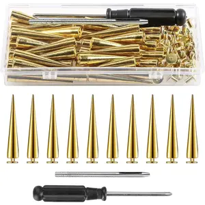 40 Sets 7x40mm Gold Cone Spikes and Studs Kit, Clothing Spike Stud Rivet with Tool for Clothes Leather Crafts