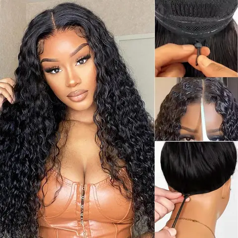 [New In] Bling Hair 13x6 13x4 Glueless Wigs Deep Wave With Drawstring Pre Cut 13x6 13x4 Transparent Lace Frontal Human Hair Wig For Women 180% Density Beginner Friendly