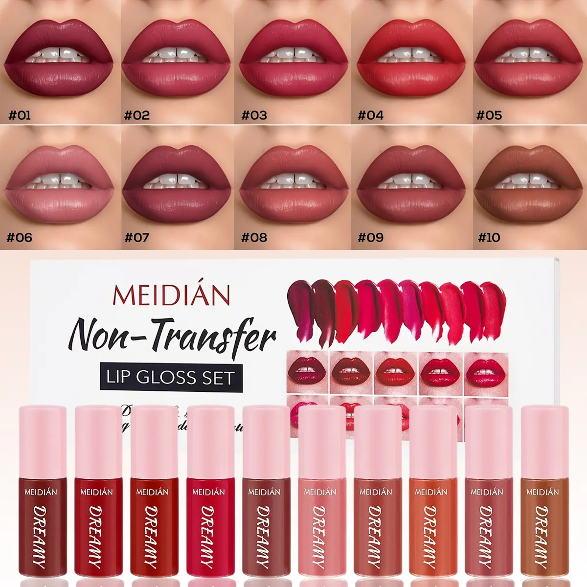 10Pcs Glossy Lipstick Waterproof Cosmetic Non Stick Cup Lip Glaze Easy to apply Non drying Hydrating Lip Glossy High Pigmented Lip Tint Long Lasting Makeup