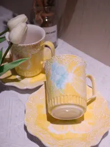 Butterfly Series Handmade Ceramic Yellow Cup & Plate