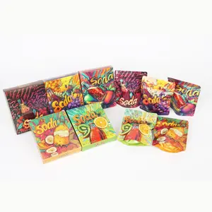 Soda water style series, 3D holographic polyester film vertical paper bag box, waterproof self sealing design, Creative Gift Packaging, gift storage bag, storage bag, waterproof bag, party gift bag, five styles to choose from, 10pcs