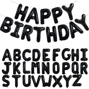 65 Pcs 16 Inch Black Happy Birthday Balloons and 2 Sets A-Z Foil Letters Balloons DIY Personalized Phrase Banner for Birthday Celebration Halloween Thanksgiving Christmas Party Decorations