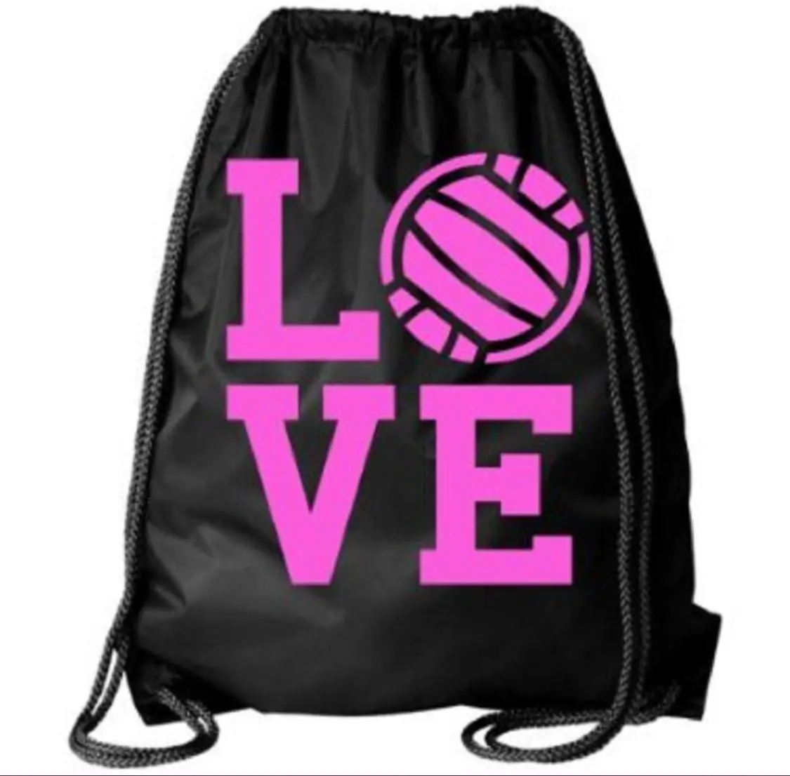 Volleyball Drawstring Bag with Love Graphic - Lightweight Cinch Sackpack for Athletes, Easy to Carry for the Game, Volleyball Game, Unisex, Cinch Drawcord, Game Gear