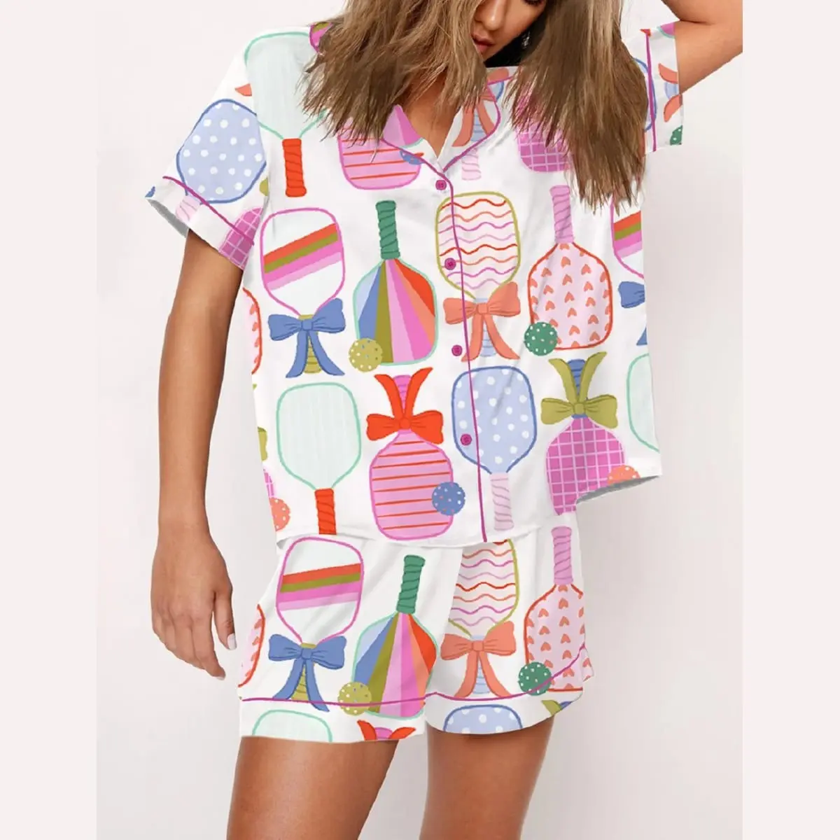 Preppy Pickle Paddle Pickleball Satin Pajama Set