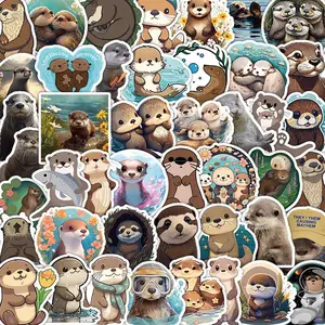 Cute Otter Pattern Sticker, 53pcs/pack Self Adhesive Decorative Stickers, DIY Decals for Water Bottle, Laptop, Phone, Scrapbooking, Journal Making