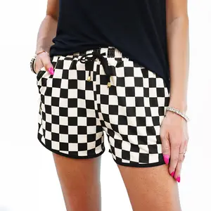 Znacicc Women's Checkered Adjustable Drawstring Elastic Waist Casual Shorts 2025 with Pockets Fitted  Wear,Womenswear