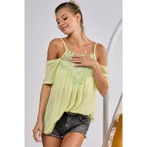 BiBi Front Crochet Lace Adjustable Strap Top
