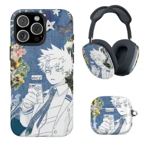 Bakugo My Hero Airpod Case, Anime Manga Fans Lovers Phone Case, Airpod Max Case, Denim Aesthetic Compatible with iPhone 17-11, AirPods Max, Airpod Gen 1-4