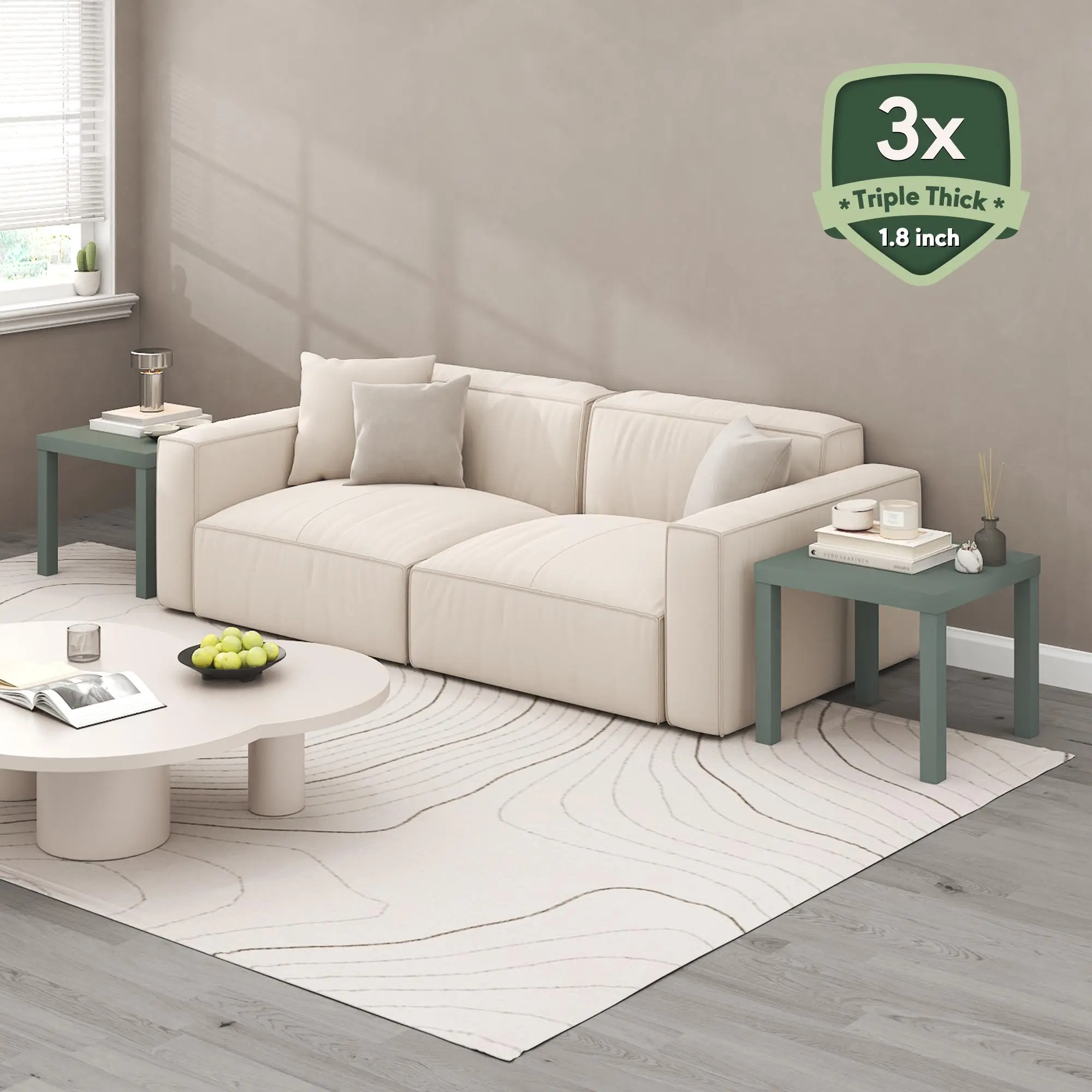 Sage Green Classic Cube-Shaped Durable End Table Set of 2, Easy Tool-Free Assembly, 1.8-in Thick Tabletop, Versatile Square Silhouette for Bedrooms, Small Spaces, Cube-Shaped End Tables, Durable End Tables