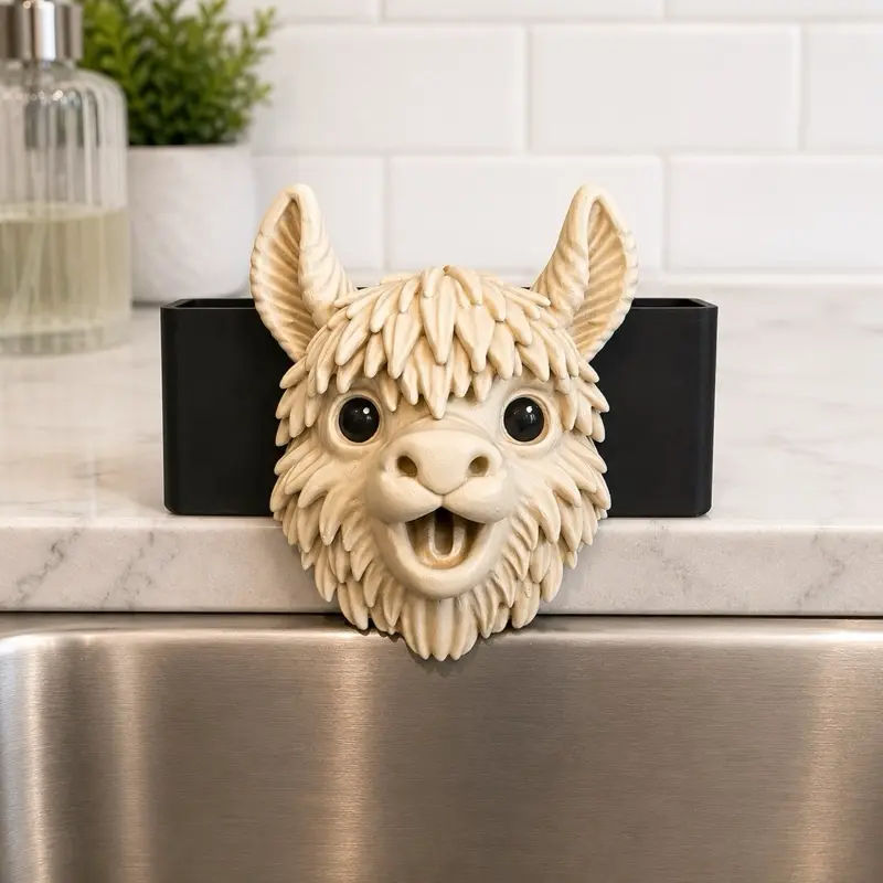 Cute Llama Sponge Holder - Kitchen Home Organizer, Drainable Storage Rack for Sponges & Scouring Pads