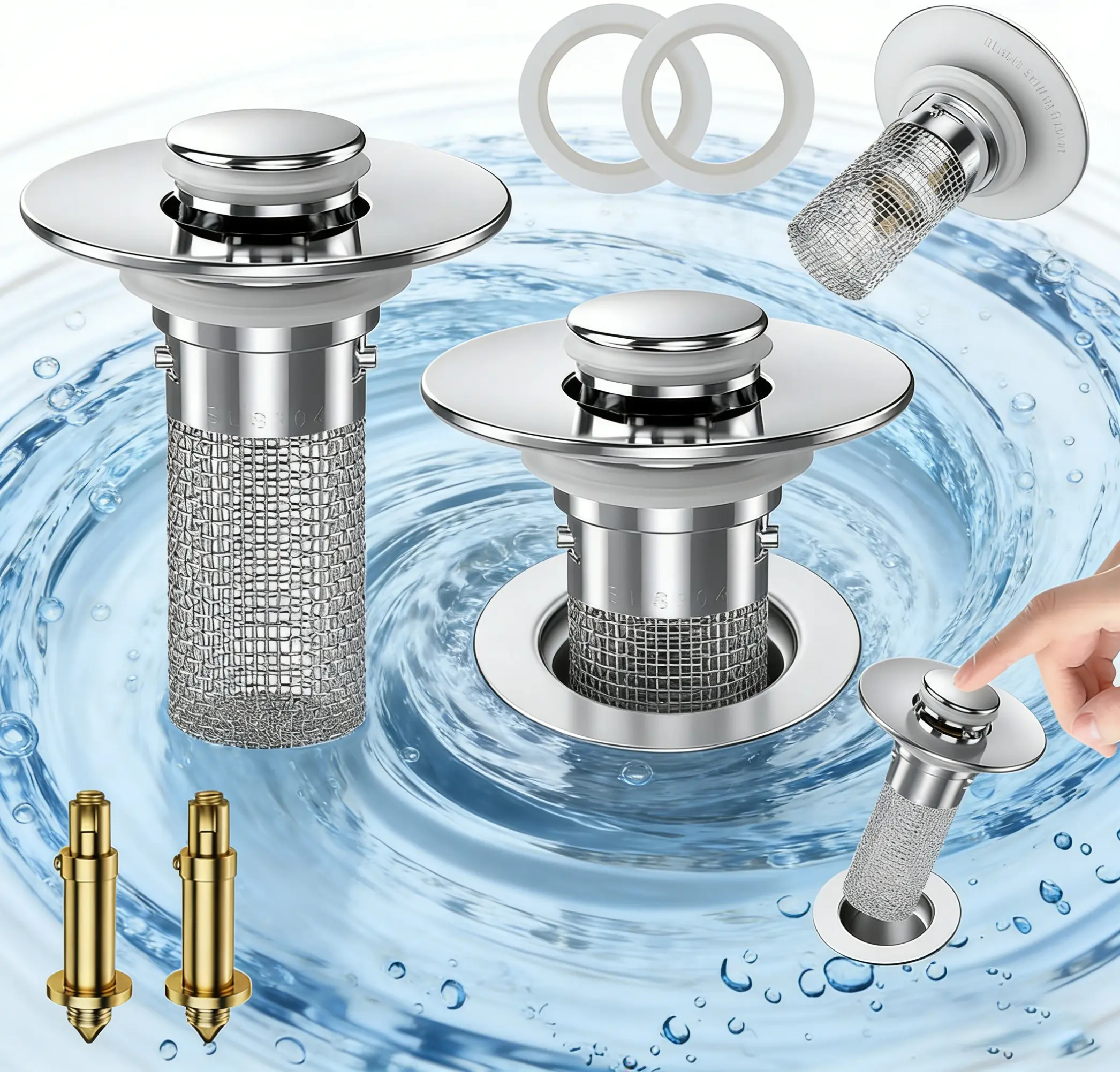 Stainless Steel Bath Tub Drain Stopper - Universal Removable Anti-Odor Strainer, Pop-Up Anti-Clogging Filter, Bathroom Accessory, Bath Tub Drain Stoppers