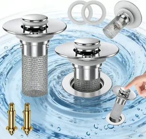 Universal Anti-Odor Bathroom Drain Stopper | Stainless Steel Strainer & Pop-Up Drain Plug