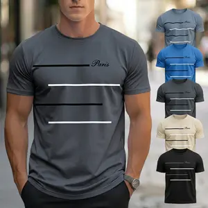 Men’s Casual Breathable Short-Sleeve T-Shirt, Printed Design, Crew Neck, New Summer Style, Pack of 3