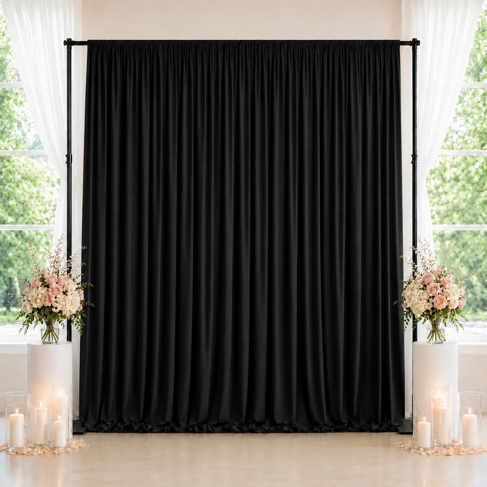 Spandex Backdrop Curtain Black 10ft x 10ft, 4-Way Stretch Wrinkle-Free Photo Booth Backdrop with Rod Pockets for Wedding & Events