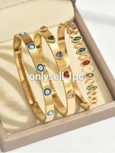 2026 New Gold Bangle with Natural Gemstones for Women Dainty Adjustable Bracelet Minimalist Jewelry Gift