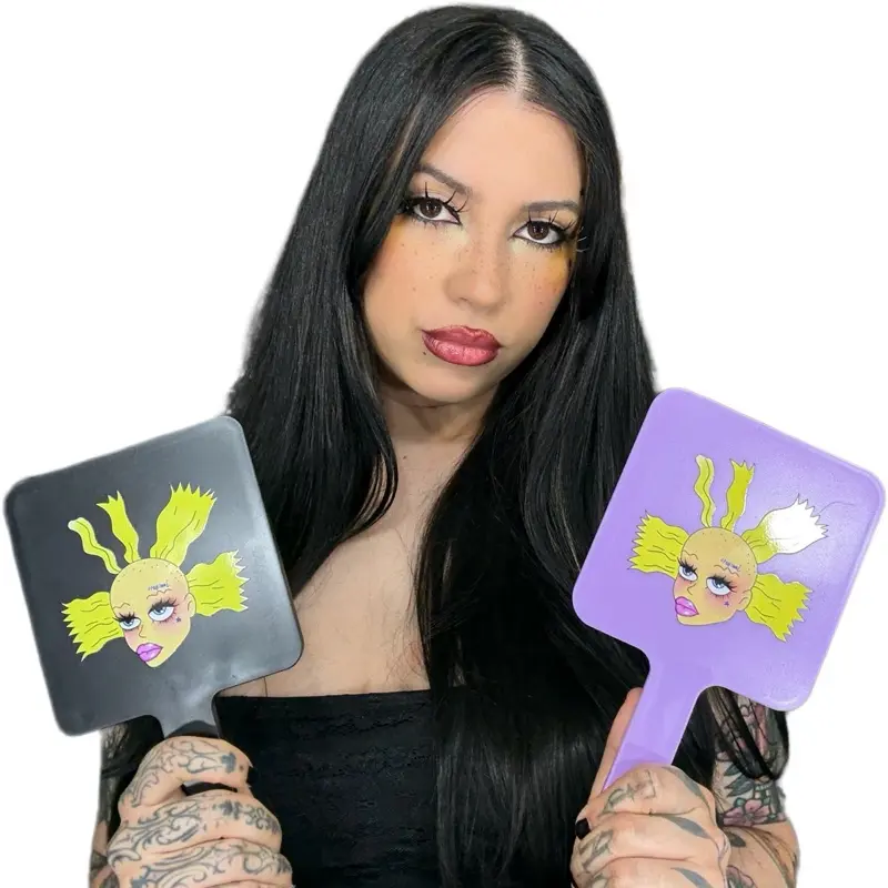 Cynthia Doll Makeup Mirror - Handheld Nostalgic Design for Millennials & Alternative Doll Lovers - Perfect for On-the-Go Makeup Application Lavender and black