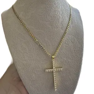 Cuban link chain with cross. High quality 14k laminated.