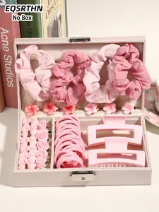 53pcs pink hairband hairpin set, sweet cherry pollen is a four-season versatile combination of hair accessories for Valentine's Day, with various styles of large intestine hair ring plum egg flower hairpin square grip 4.5 inch rubber band, ladies daily co