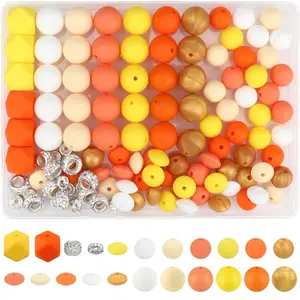 120 Piece Multi-Color Silicone Beads Set, 14mm Hexagon, 12mm and 15mm Silicon Beads, Keychain Making, DIY Jewelry Crafts, Bead Assortment