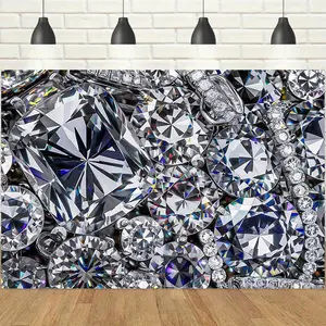 1pc 2Dflat Luxury Diamond Theme Banner, Sparkling Gem Party Decoration Backdrop, High-end Jewelry Photo Prop, Durable Polyester Flag for Birthday Party Beauty Live Stream Background
