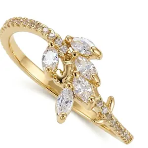 Elegant Gold Tone Ring with Marquise and Round Cut Clear Stones for Women's Fashion Jewelry Enhance Your Style