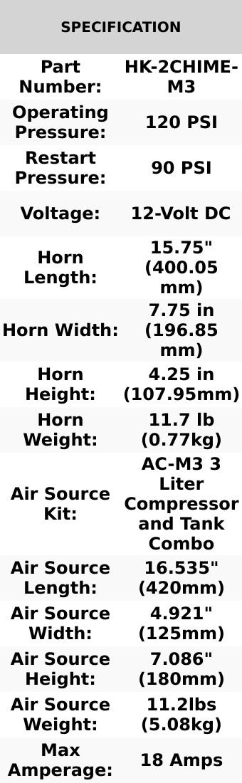2-Chime 3-Liter Air Horn Kit | 12-Volt DC | 3-Liter 120 PSI Air System | Truck & Car Accessories
