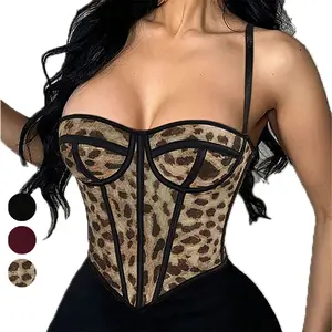 ApperlothA Women's leopard Corsets Tops - None stretchy, Boned Adjustable Straps shapewear Tops - Overbust Bustier Crop Cami Top Festival Outfits - Valentine Outfits