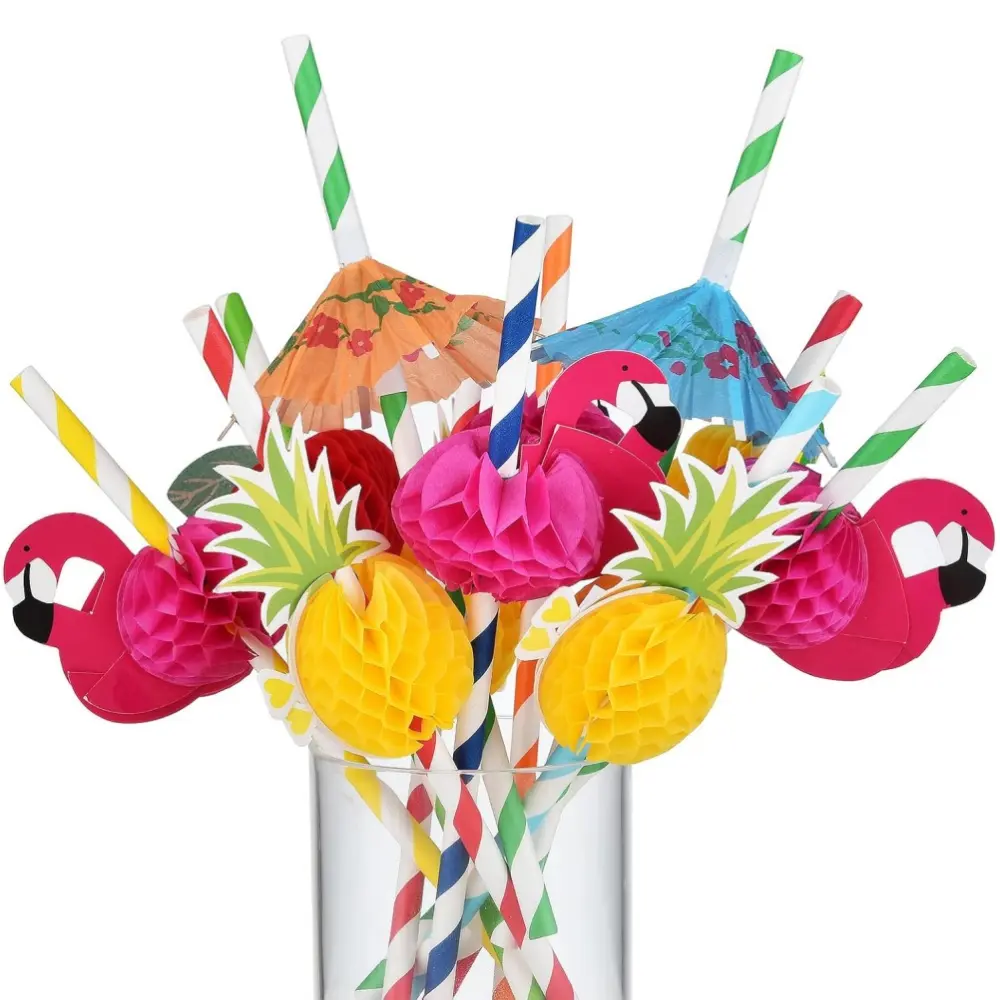 100 piece Luau Party Cocktail Straws Summer Pool Party Cocktail Decorations Plastic Drinking Straws for Party Birthday Wedding