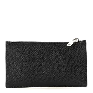 Pre-owned Celine Calfskin Small Leather Goods Grained Zipped Card Holder Black