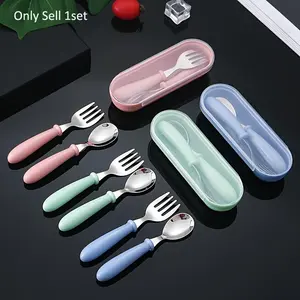 Portable 3-Piece 304 Stainless Steel Fork Spoon Feeding Utensils Set with Box, Gift Set, Travel Practical Use, Portable Tableware Set