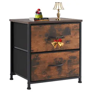 Sweetcrispy Nightstand with 2 Storage Drawers, 20" Height Small Bed Side Furniture End Table, Wooden Top Fabric Cabinet Kids Night Stand Mini Dresser for Bedroom, Closet, Entryway, College Dorm