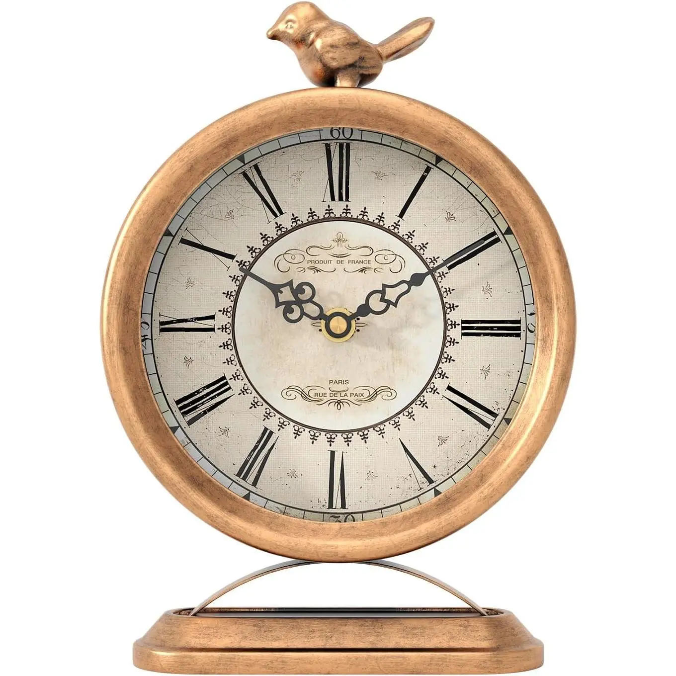 European Antique Style Gold Vintage Bird Table Mantel Clock Desk Shelf Decor for Farmhouse Bedside Living Room Bedroom Gift (9" H x 6.5" W)