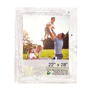 360 Stand Handmade Reclaimed Wood Photo Frame - 22x28 in, Rustic Farmhouse White Wash, Home Decor Item (Model 386547), Room Decor