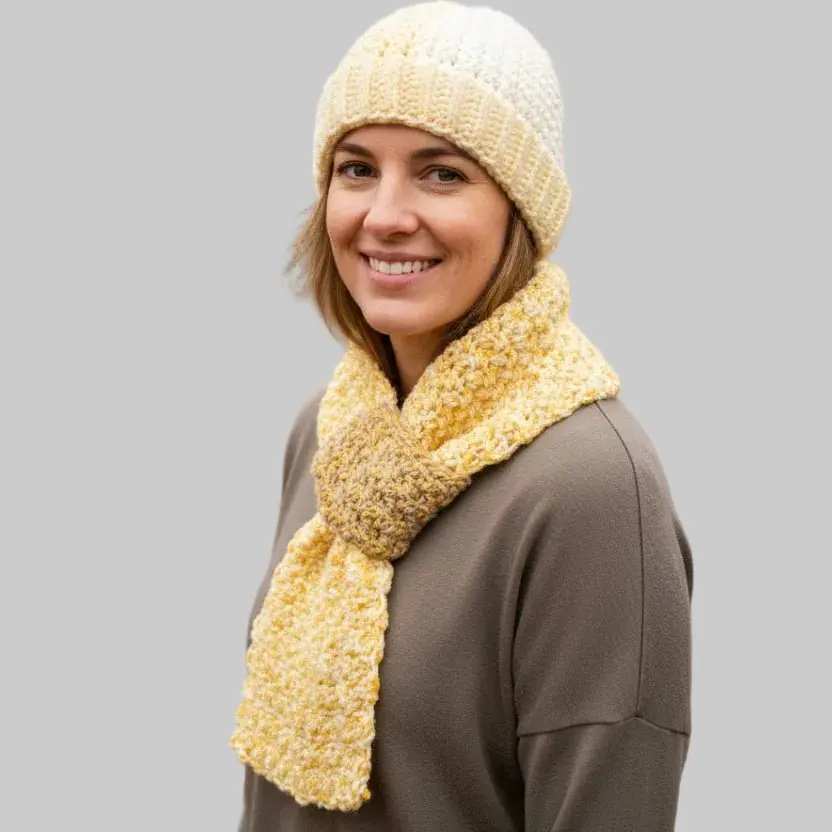 Handmade Crochet Hat & Scarf Set for Women, 2-Piece Soft Yarn Kit in Earthy Multi-Colors with Keyhole Scarf and Stretchy Beanie, Birthday Gift, Acrylic, Female, Stretches, Medium/Large, Everyday, Earthy, Neutral Tones, Machine Wash, One Size Fits Most Adu