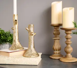 Mrs. H by Dee Hilfiger Set of 2 Faux Bois Candle Holders Mrs. H by Dee Hilfiger Set of 2 Faux Bois Candle Holders