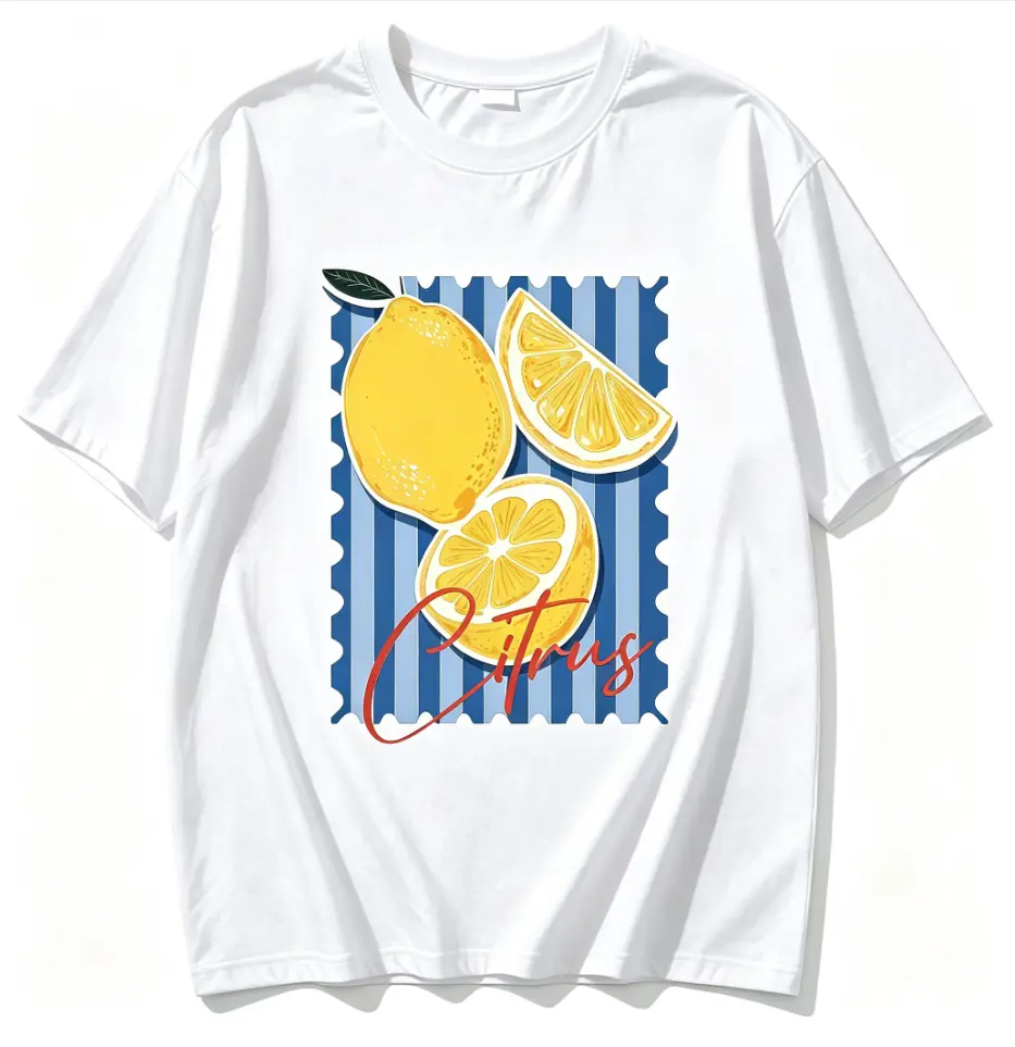 Women's Cotton Crew Neck Short Sleeve T-Shirt - Breathable, Comfortable, Cute Lemon Stamp Print, Citrus Lettering, Aesthetic Casual Everyday Top to Pair with Jeans