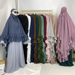 2359# Elegant Extra Long Two Layers Chiffon Khimar Hijab With End Ruffles Multi Colors For Muslim Women Daily Prayer 2025 Ramadan