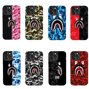 Camouflage Shark Mouth Phone Case Set - Japanese Street Style Phone Cases, Compatible with iPhone 17/16/15/14/13/12/11 Pro Max/Plus and Samsung Galaxy S23FE/22/23/24/25