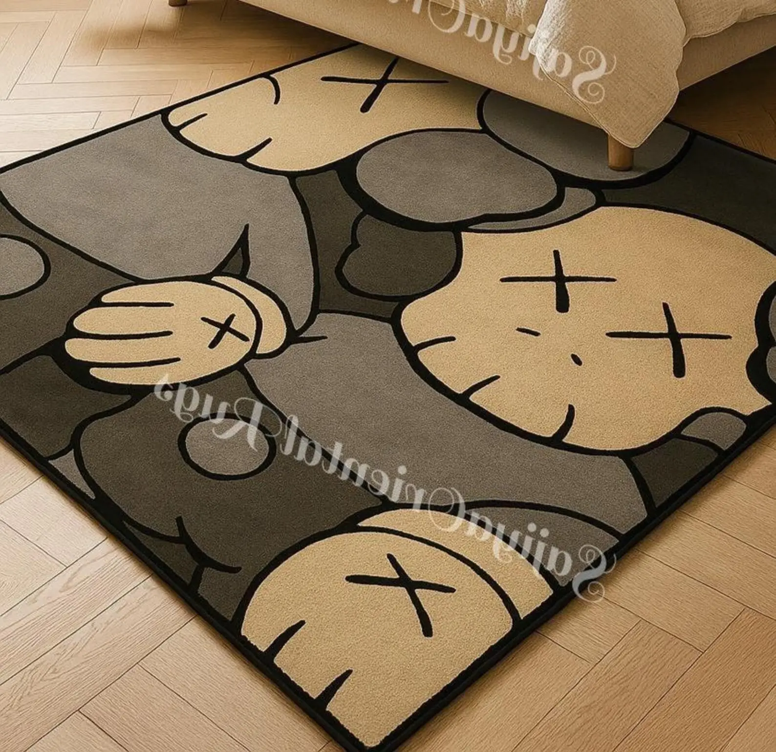 KAWS-Inspired Hand-Tufted Area Rug, Modern Street Art Cartoon Character Carpet for Living Room, Contemporary Pop Art Soft Furnishing