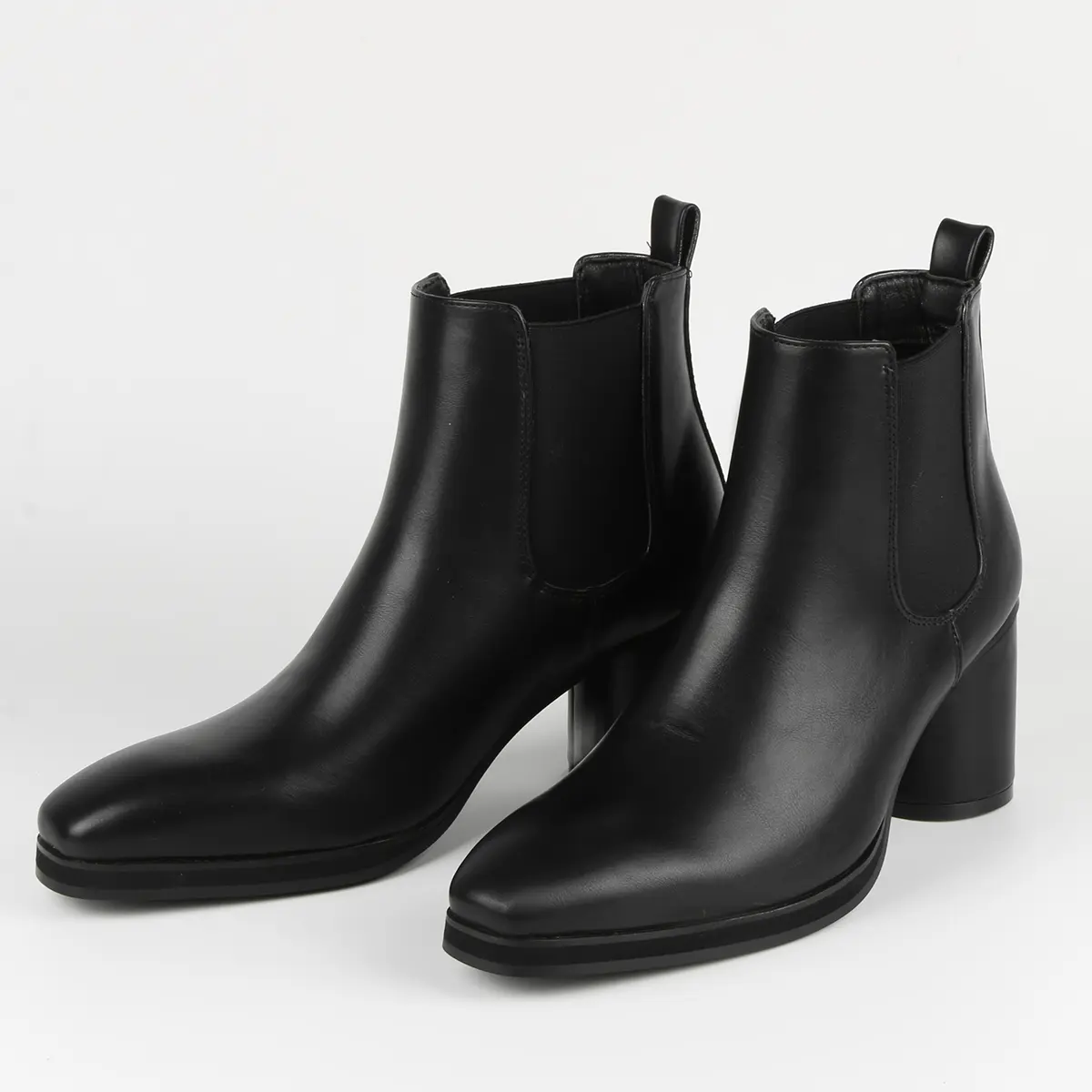 Men's Black Chelsea Ankle Boots - Square Toe, Block Heel, Elastic Gusset, Polished Pull-On Boots for Formal, Business Wear & Casual Occasions