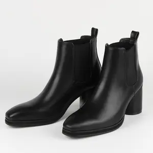 Men's Black Chelsea Ankle Boots, Square Toe Block Heel with Elastic Gusset, Polished Dress Boots for Formal, Business & Casual Occasions