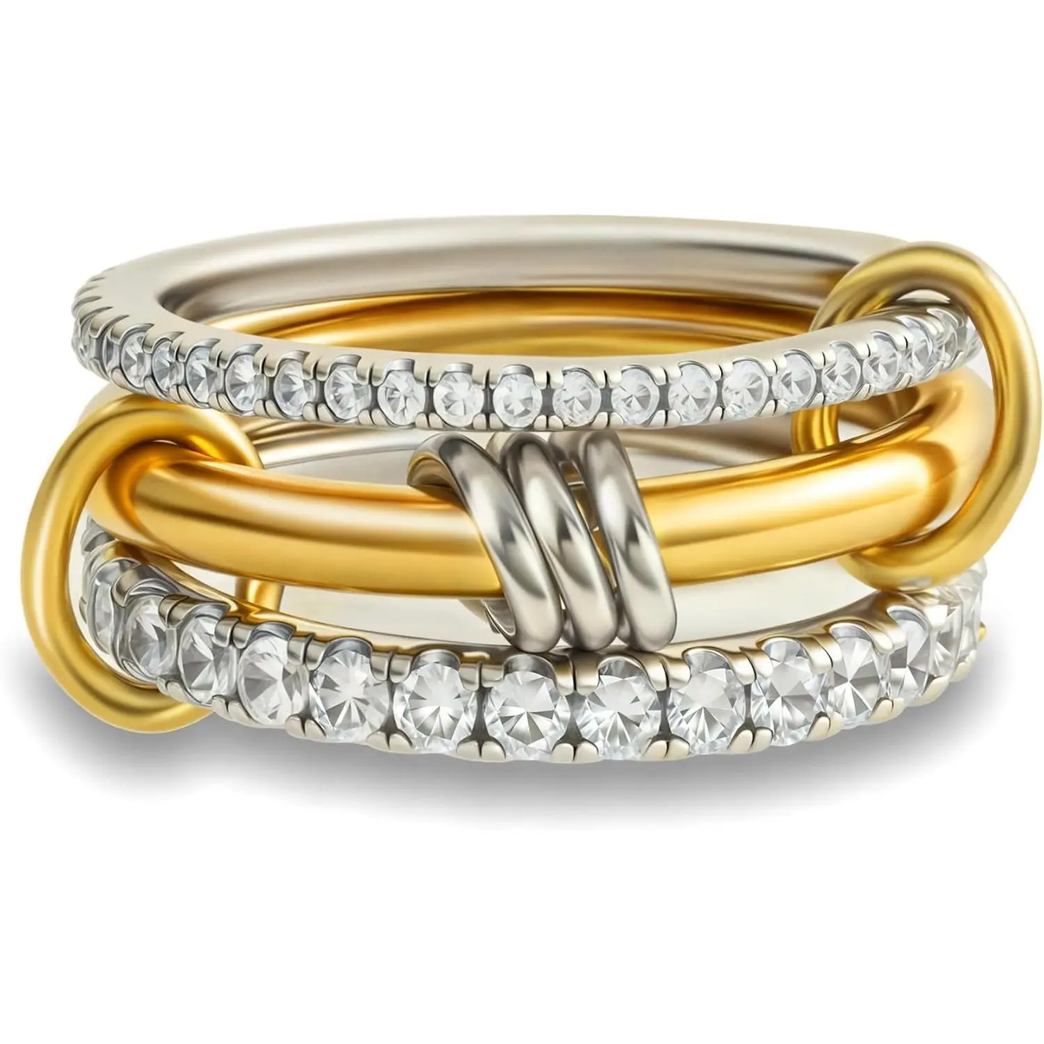ARTPAGE 14K Gold Plated Interlocked Stackable Rings for Women - Statement Multi Ring Mixed Metals Stack - Cubic Zirconia Stacking Jewelry For Blackfriday Christmas