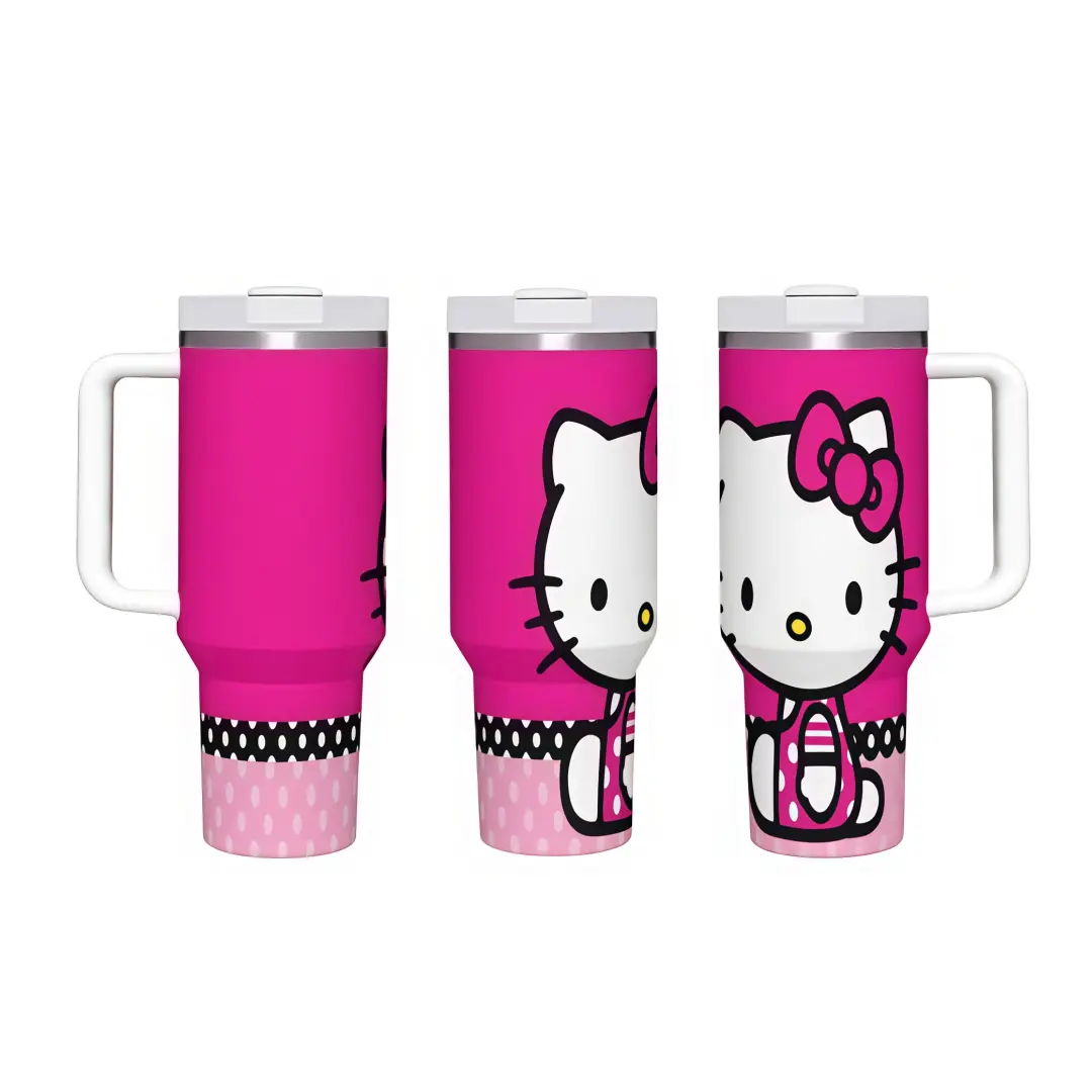 Sanrio Hello Kitty 40oz Magenta Insulated Cold Drink Travel Tumbler, Portable Reusable Car Mug, Kawaii Home Supplies Drinking Cup for Women