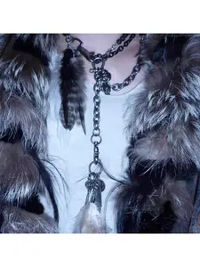 Hand-made visual feather skull cross multi-layered retro keychain pants chain necklace dual-purpose versatile model