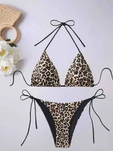 Two Piece Sexy Leopard Print Women's Split Bikini Swimsuit Spice Girl Swimsuit Slim Fit Stylish Sexy Swimsuit