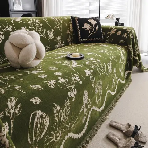 Floral Pattern Sofa Cover, Decorative Sofa Cover, Sofa Slipcover, Sofa Couch Covers, 1 Count Non-slip Sofa Blanket, Soft Sofa Cover with Tassel Design, Sofa Bed Decor for Home Living Room