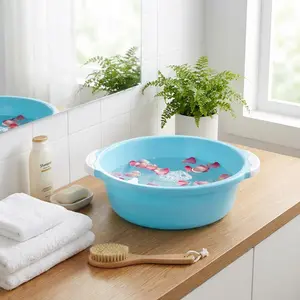 Two-Pack Thickened Portable Washbasin, Round Plastic Bucket with Dual Handles, Durable Design for Bathroom and Home Care