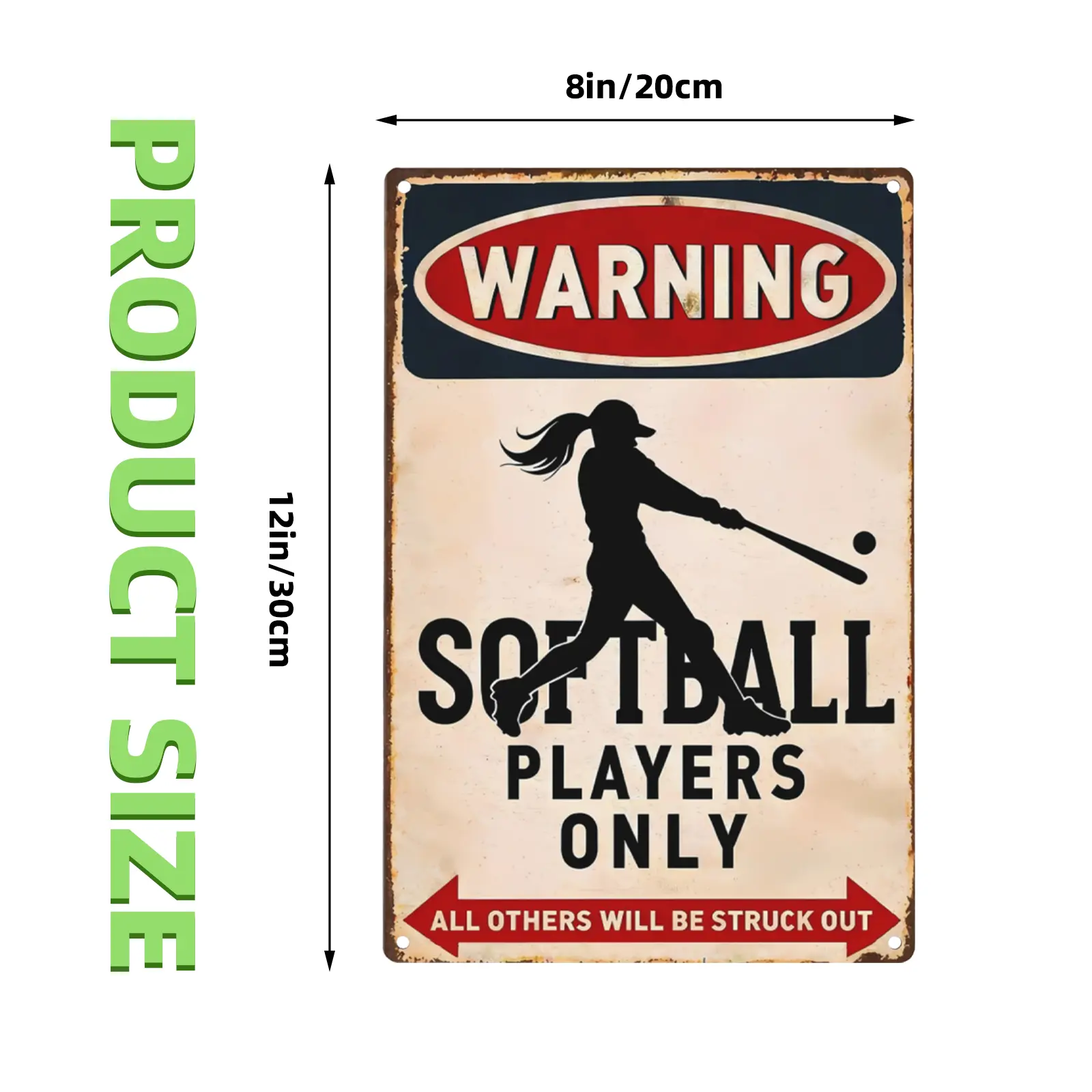 Softball Players Only Aluminum Metal Sign, Funny Warning Softball Wall Decor, 8x12 Inch Vintage Sports Sign for Softball Room, Dugout, Garage, Game Room, Bar, Clubhouse and Home Decor