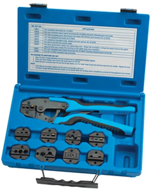 S & G Tool Aid Master Ratcheting Terminal Crimper Set, 1 Set, Cushion Grip, for 8mm and 8.5mm Spiral Core Spark Plug Wire Automotive Terminal Crimping, 8.5 x 11.6 x 2.6 in, Non Insulated Open Barrel Connectors